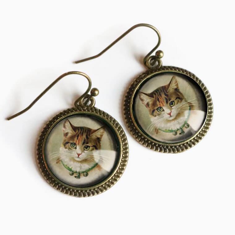 Victorian Style Calico Cat Pierced Earrings - Marmalade Mercantile