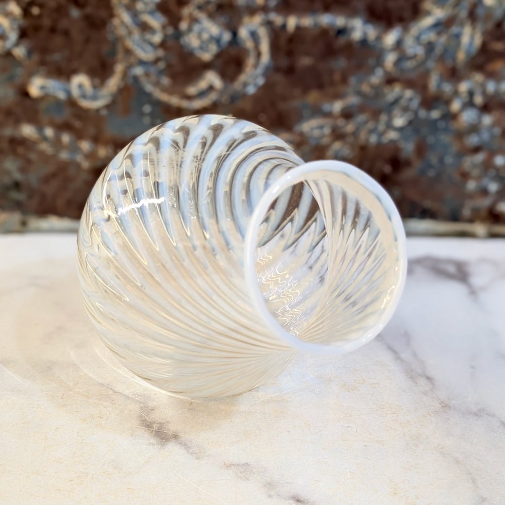 Vintage 1940s Fenton Opalescent White Swirl Spiral Optic Vase - Marmalade Mercantile