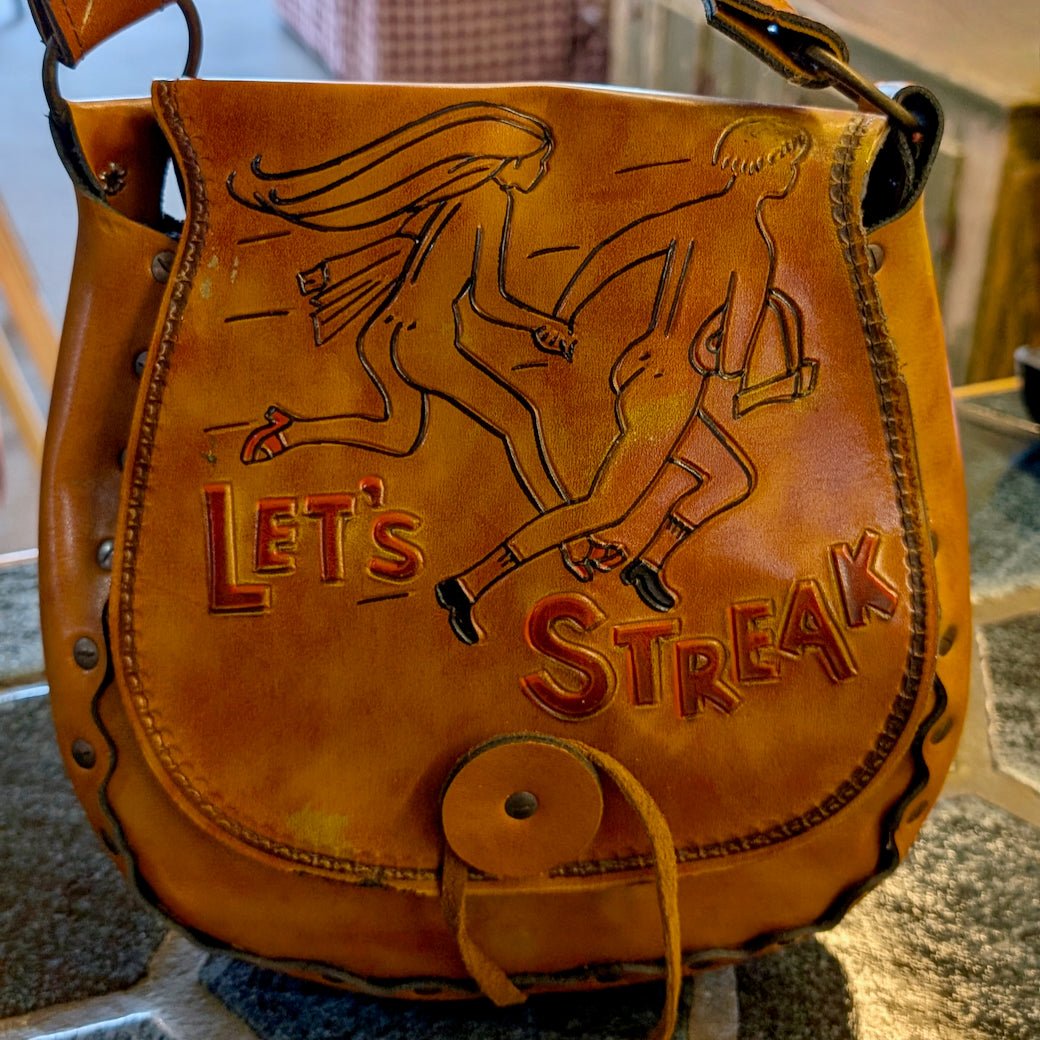 Vintage 1970s "Let's Streak" Tooled Leather Shoulder Bag - Marmalade Mercantile