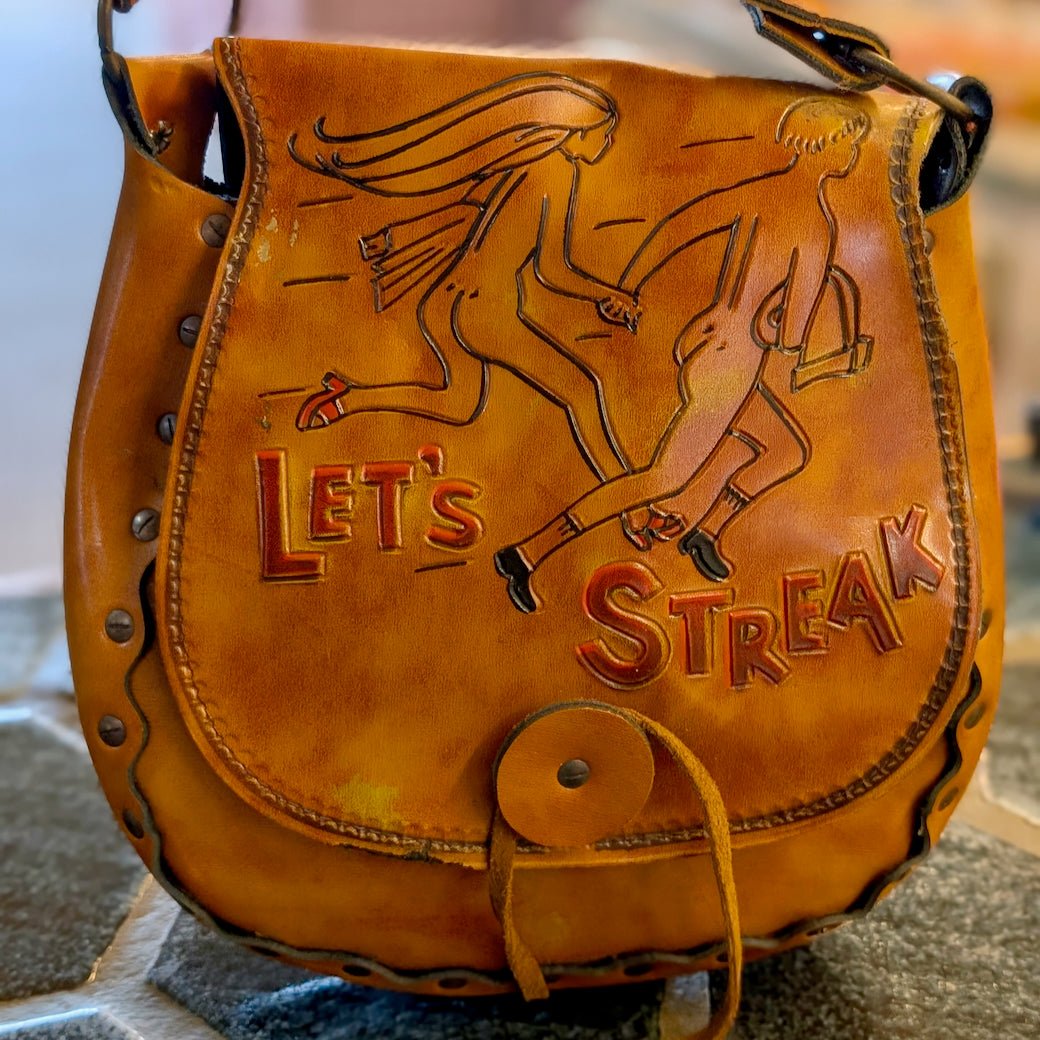 Vintage 1970s "Let's Streak" Tooled Leather Shoulder Bag - Marmalade Mercantile