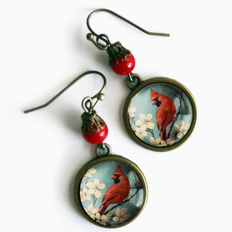 Vintage - Inspired Glass Cabochon Cardinal Earrings for Pierced Ears - Marmalade Mercantile