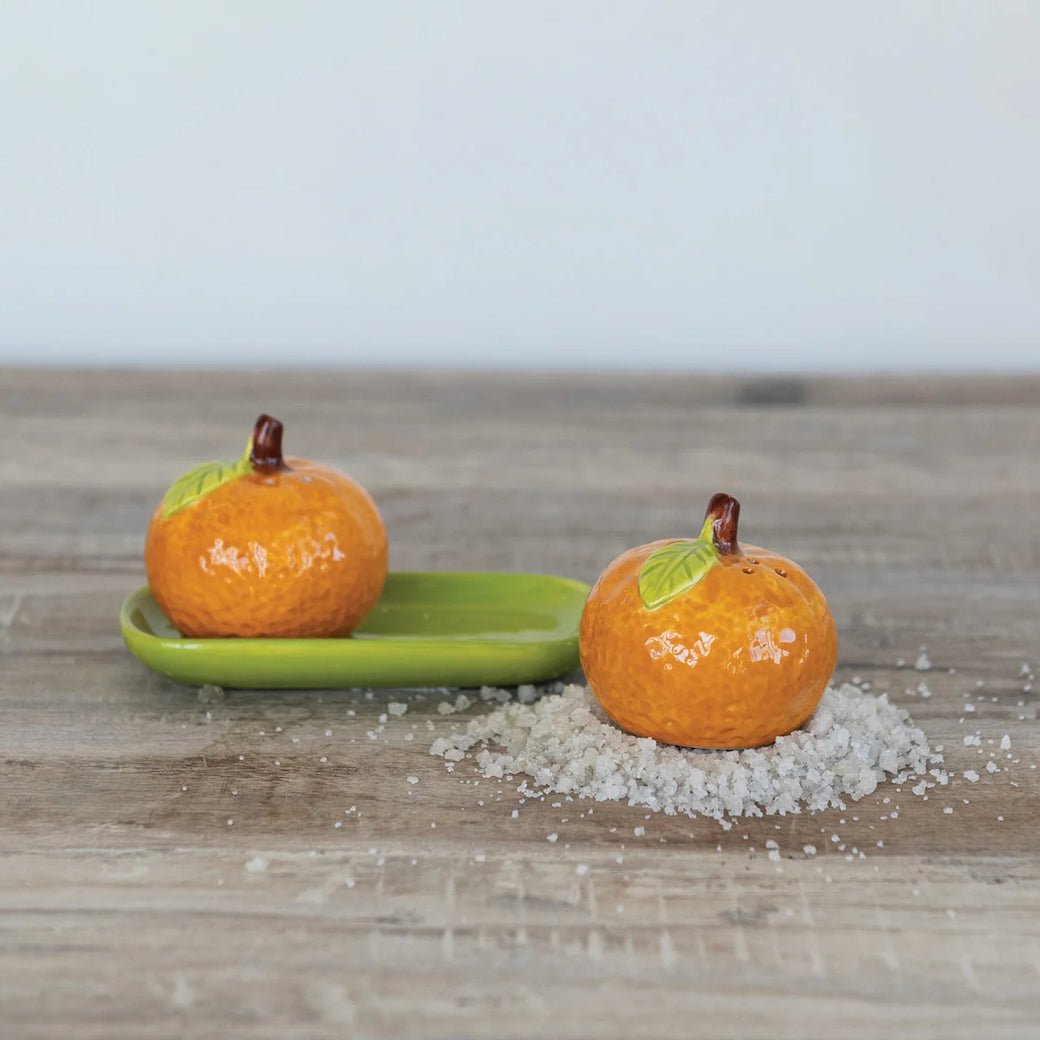 Vintage - Style Clementine Salt & Pepper Shaker Set with Tray - Marmalade Mercantile