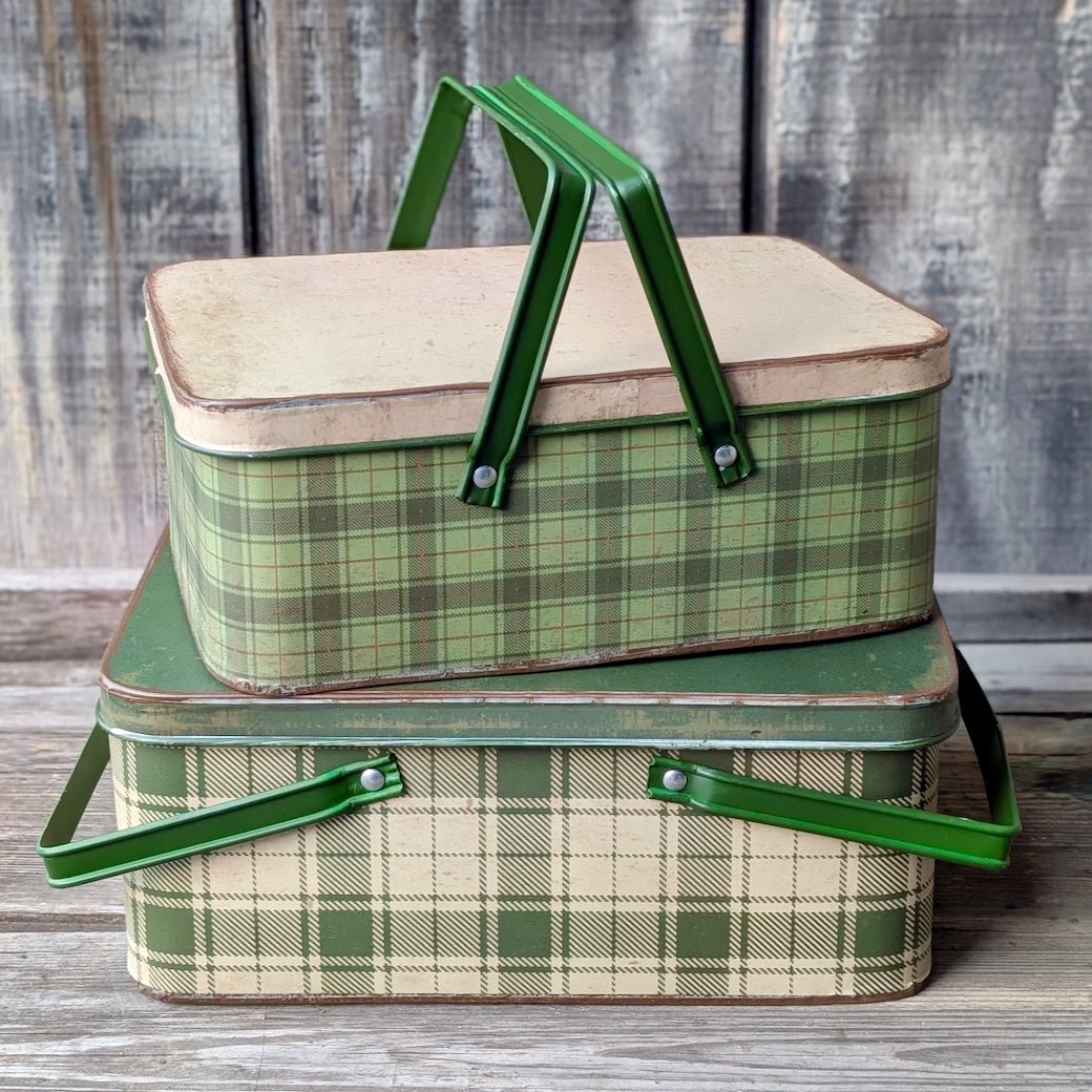 Vintage - Style Distressed Metal Storage Bins with Swing Handles - Set of 2 - Marmalade Mercantile
