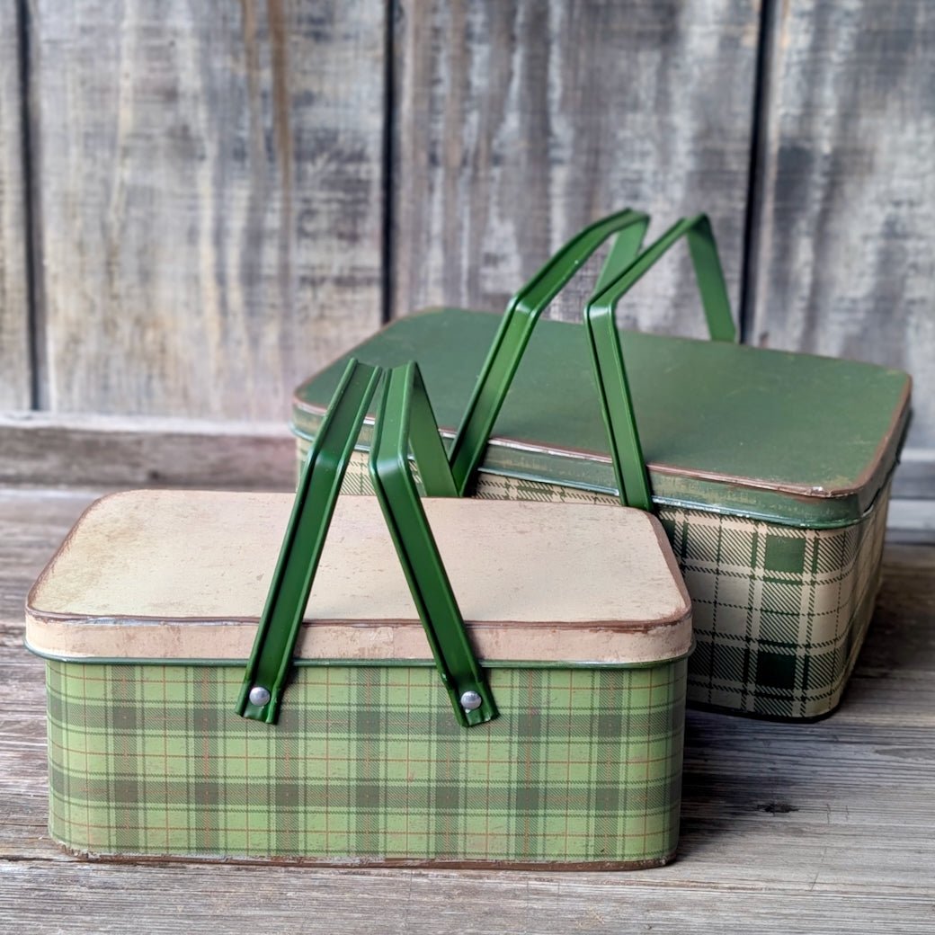 Vintage - Style Distressed Metal Storage Bins with Swing Handles - Set of 2 - Marmalade Mercantile
