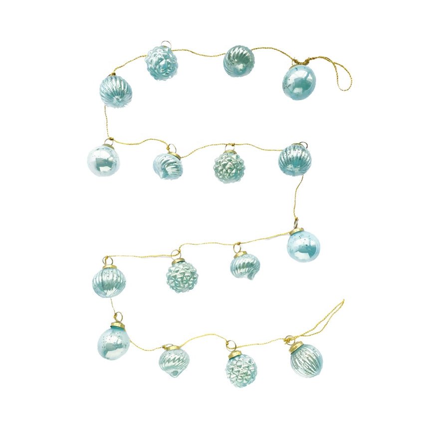 Vintage - Style Embossed Glass Ornament Garland Light Blue - Marmalade Mercantile