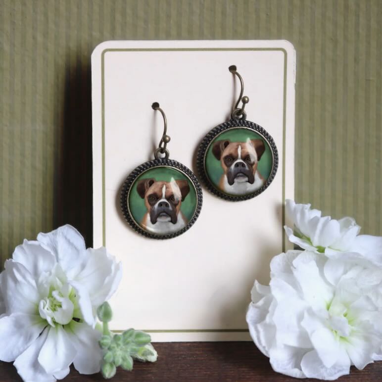 Vintage - Style Hand Made Boxer Dog Pierced Earrings - Marmalade Mercantile
