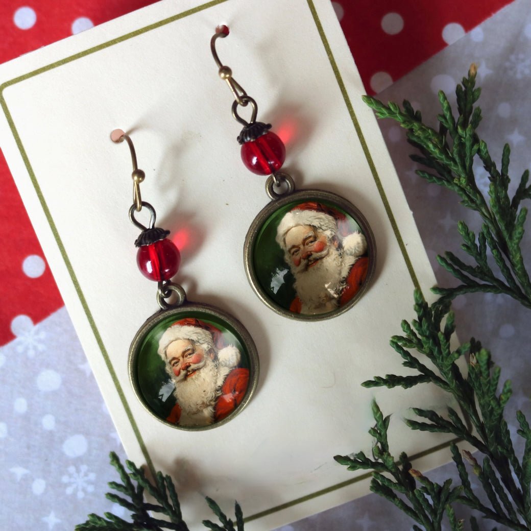 Vintage-Style Handmade Christmas Santa Earrings for Pierced Ears