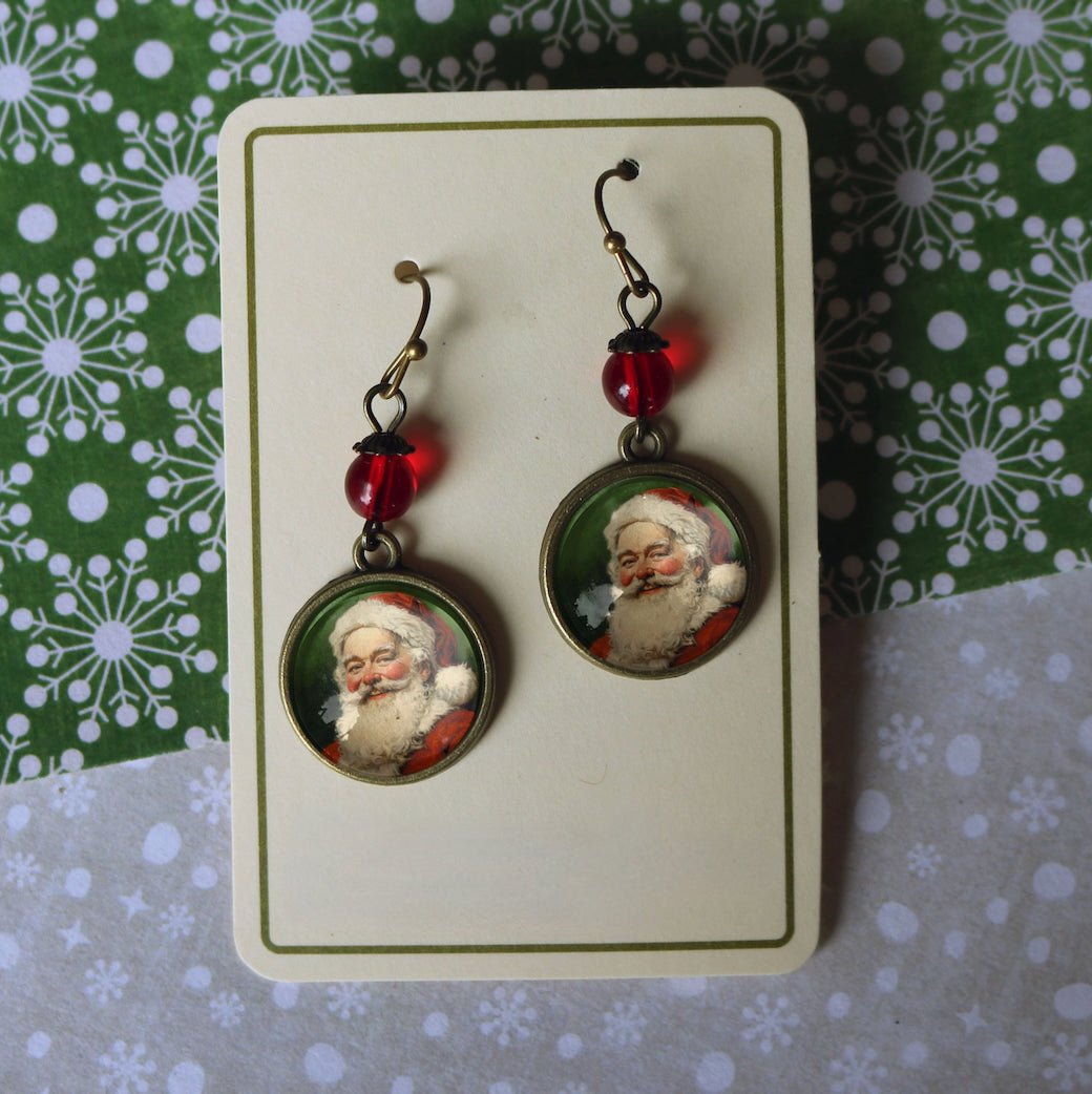 Vintage - Style Handmade Christmas Santa Earrings for Pierced Ears - Marmalade Mercantile