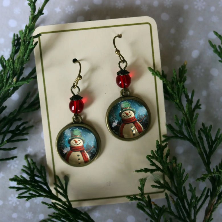 Vintage - Style Handmade Earrings Holiday Snowman for Pierced Ears - Marmalade Mercantile