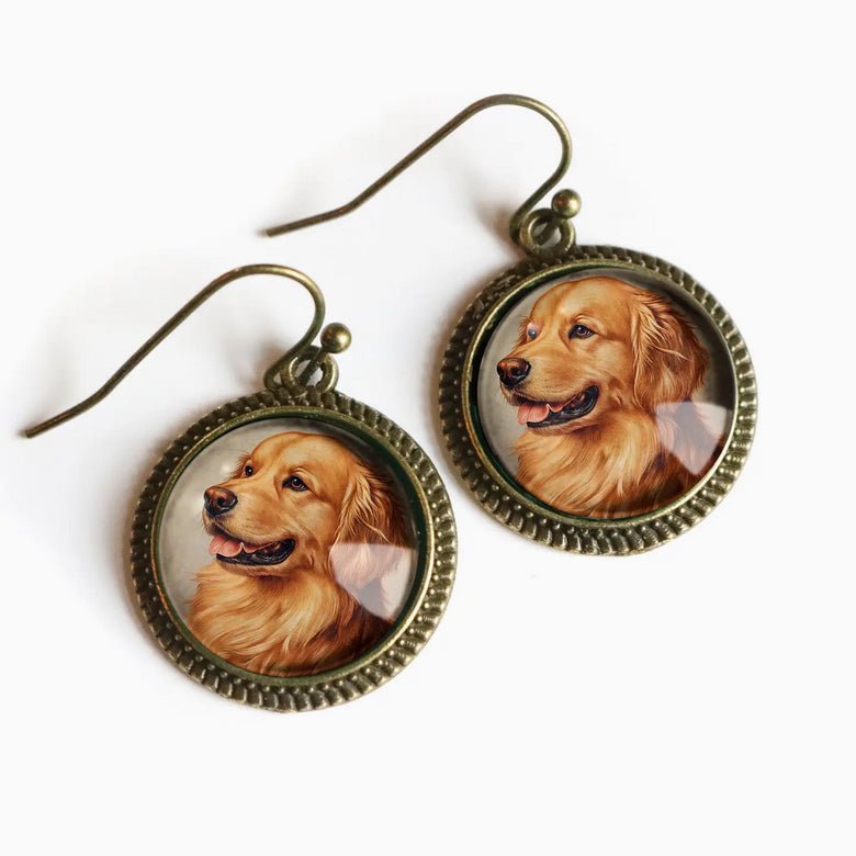 Vintage - Style Handmade Golden Retriever Earrings for Pierced Ears - Marmalade Mercantile