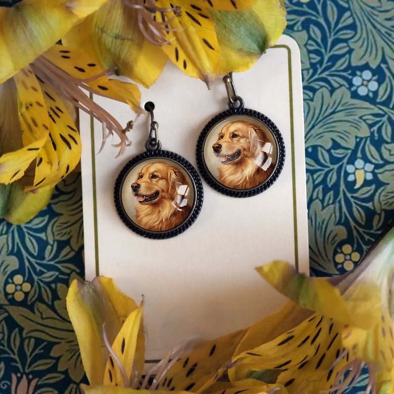 Vintage - Style Handmade Golden Retriever Earrings for Pierced Ears - Marmalade Mercantile