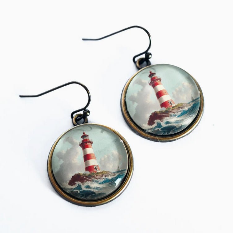 Vintage - Style Handmade Lighthouse Earrings Pierced Ears - Marmalade Mercantile