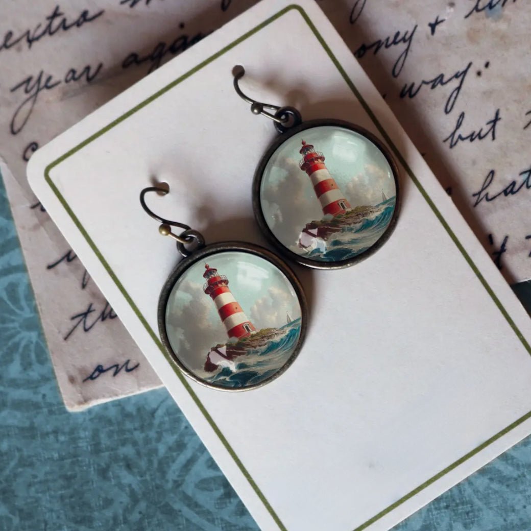 Vintage - Style Handmade Lighthouse Earrings Pierced Ears - Marmalade Mercantile