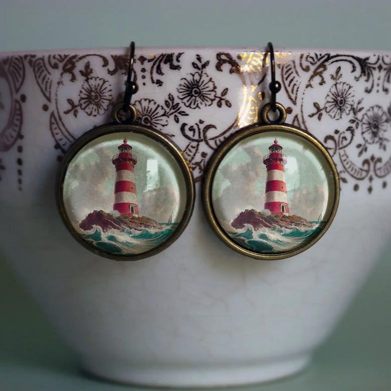 Vintage - Style Handmade Lighthouse Earrings Pierced Ears - Marmalade Mercantile
