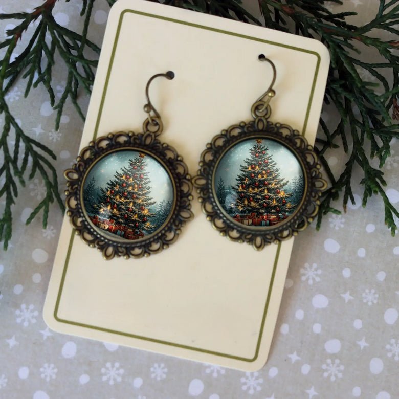 Vintage - Style Handmade Victorian Christmas Tree Earrings for Pierced Ears - Marmalade Mercantile