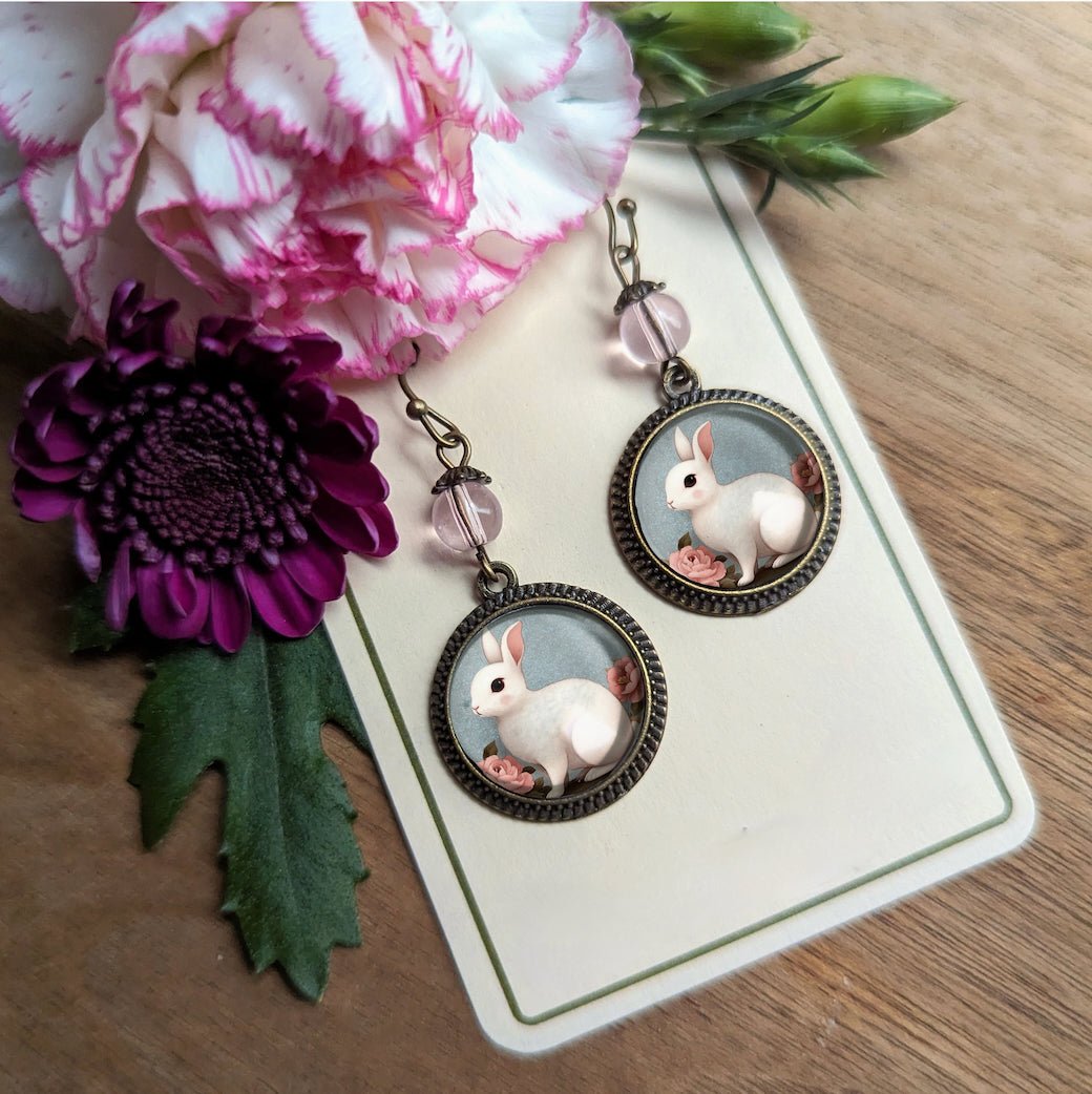 Vintage - Style White Bunny Earrings for Pierced Ears - Marmalade Mercantile