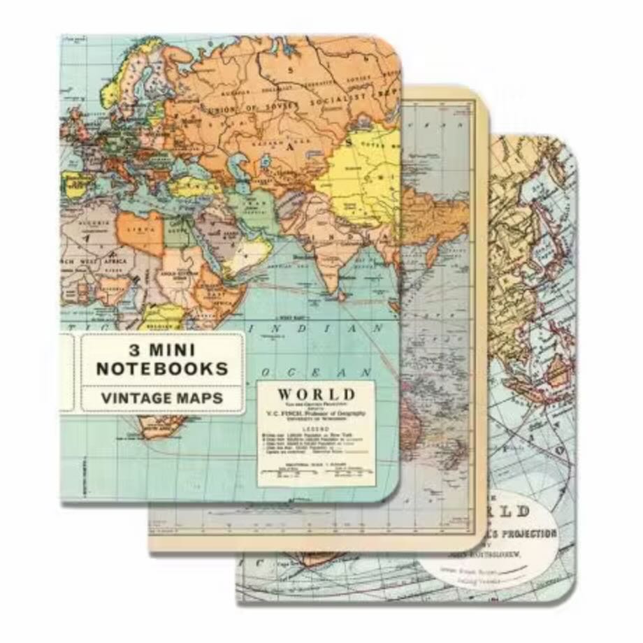 Vintage World Maps Mini Pocket Notebooks Set of 3 - Marmalade Mercantile