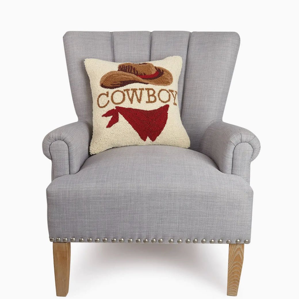 Western Cowboy Hooked Rug Pillow - Marmalade Mercantile