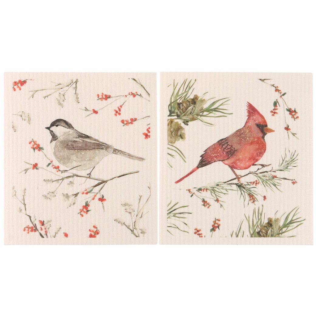 Winter Cardinal & Chickadee Swedish Dishcloth Set - Marmalade Mercantile