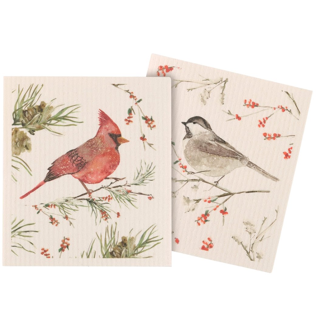 Winter Cardinal & Chickadee Swedish Dishcloth Set - Marmalade Mercantile