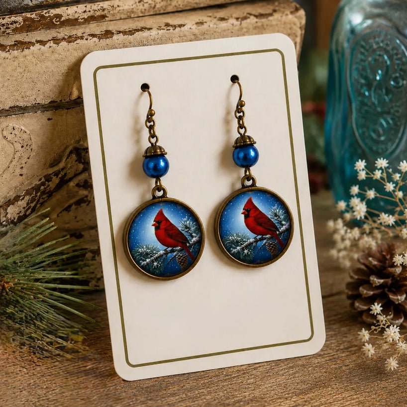Winter Cardinal Earrings for Pierced Ears - Marmalade Mercantile