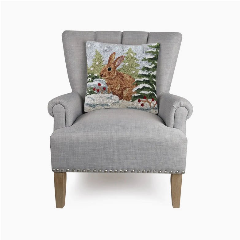 Winter Rabbit Hooked Rug Pilow - Marmalade Mercantile