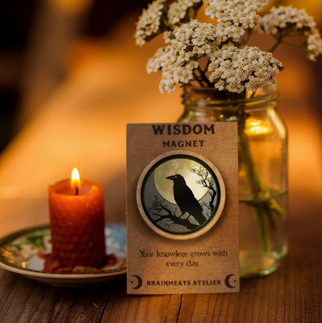 Wisdom Magnet - Raven on Full Moon Token for Students - Marmalade Mercantile