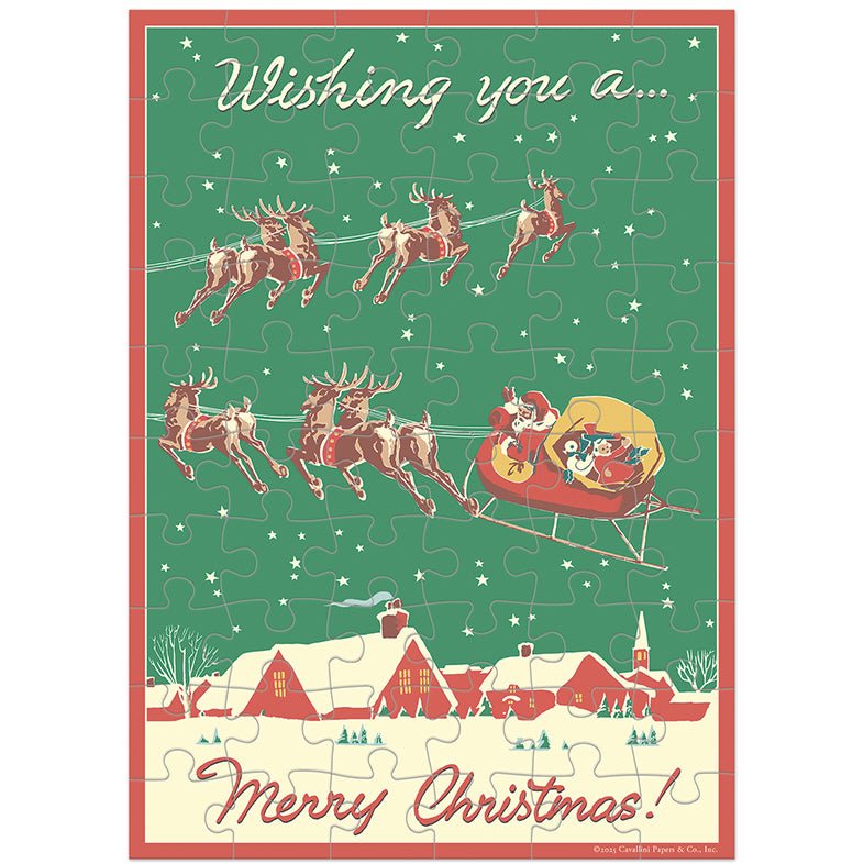 Wishing You a Merry Christmas Santa & Reindeer Puzzle Greeting Card - Marmalade Mercantile