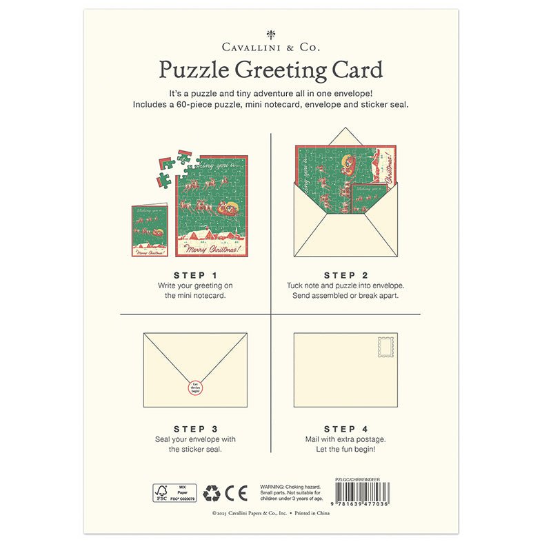 Wishing You a Merry Christmas Santa & Reindeer Puzzle Greeting Card - Marmalade Mercantile