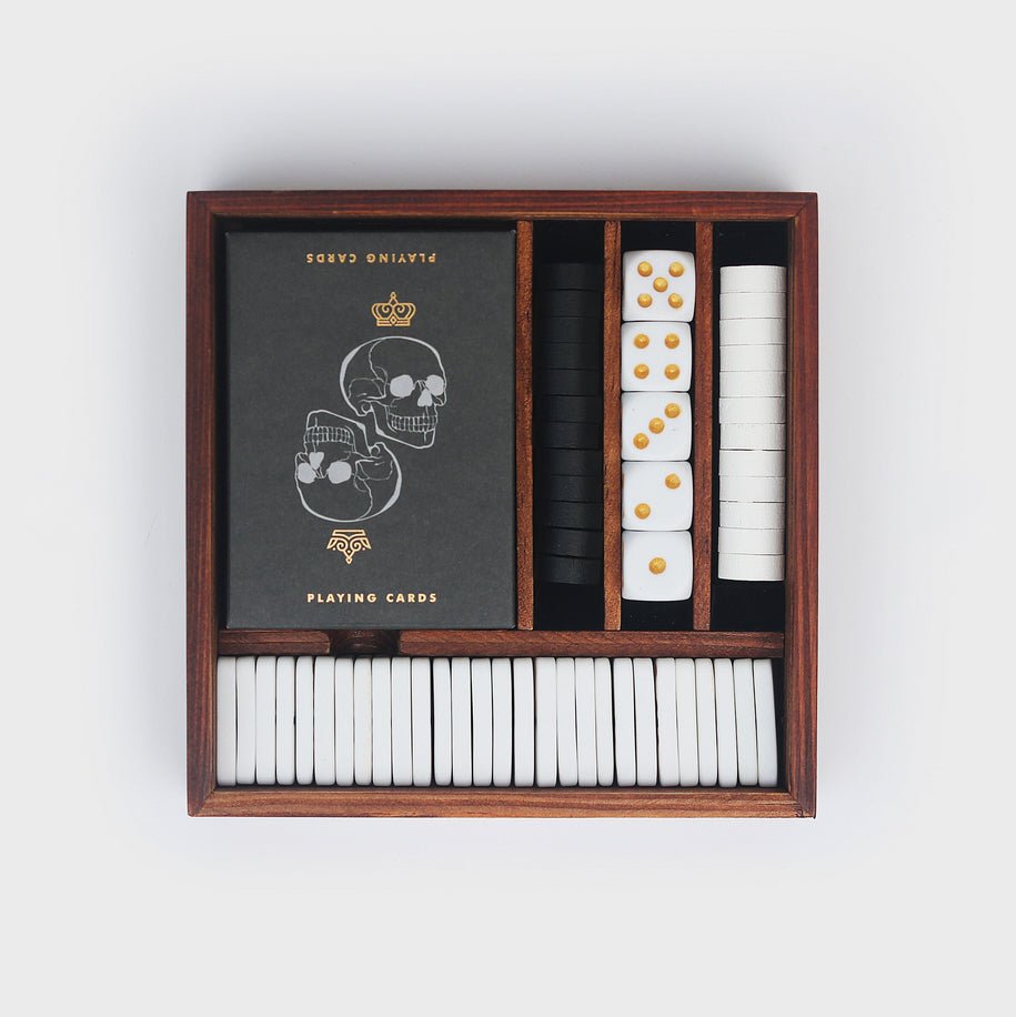 Wooden Games Night Set - Dice, Cards, Checkers, Dominoes - Marmalade Mercantile