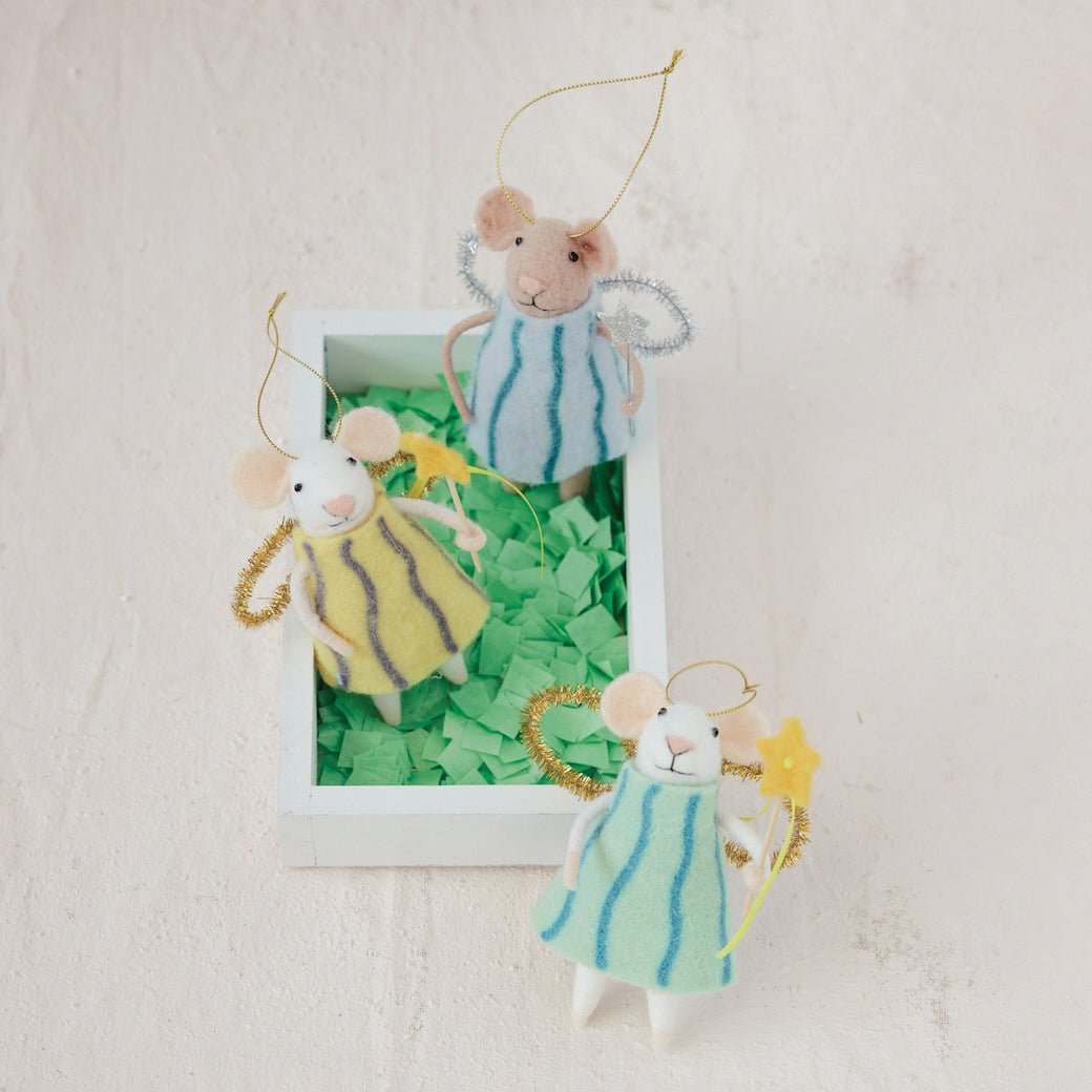 Wool Felt Fairy Mouse Ornament w Wand, Choice of 3 Styles - Marmalade Mercantile