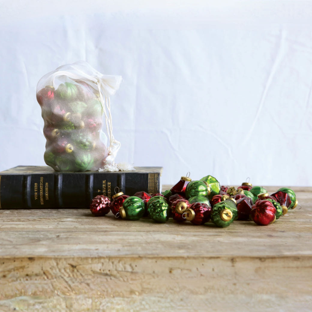 Bagged Set of 36 Tiny Red & Green Christmas Ornaments