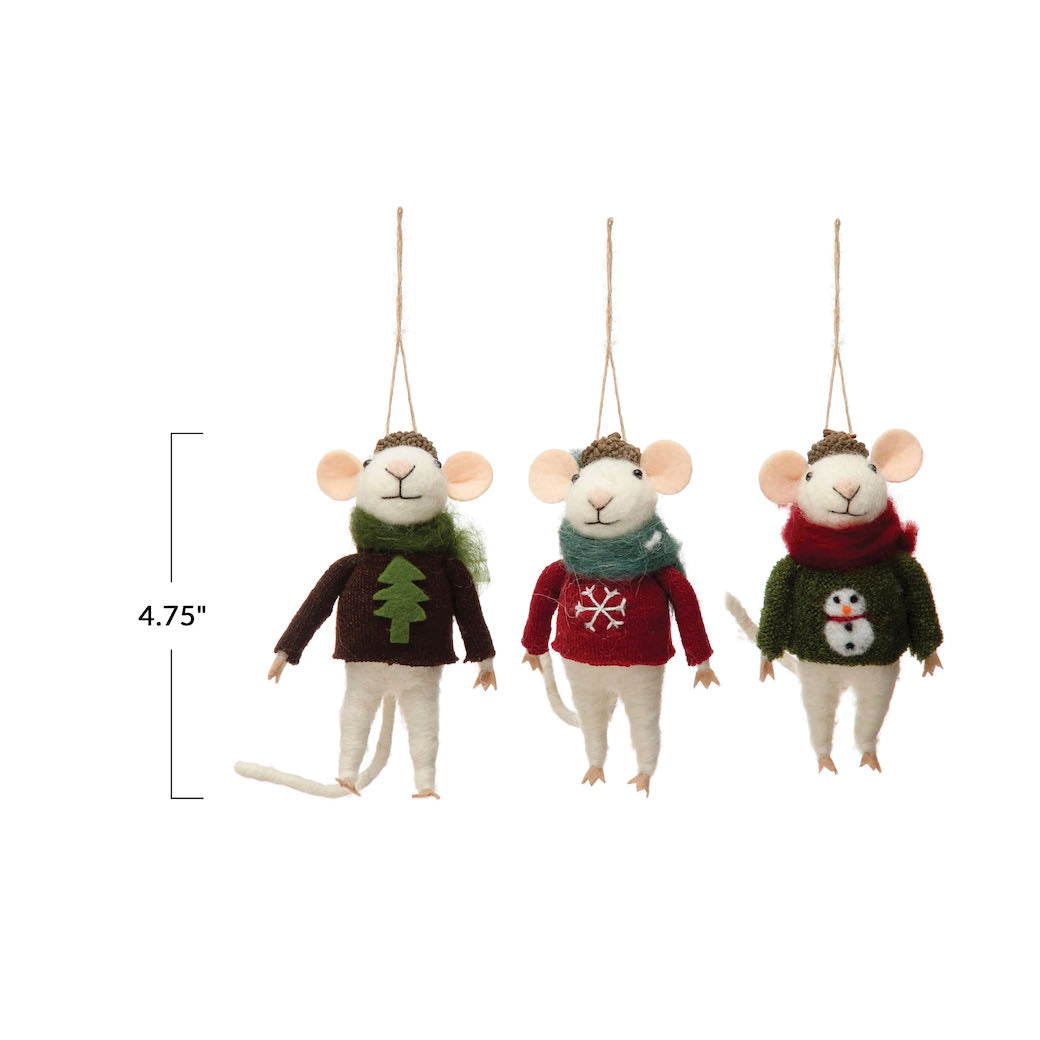 Wool Mouse in Christmas Sweater Christmas Ornament CHOICE of Style