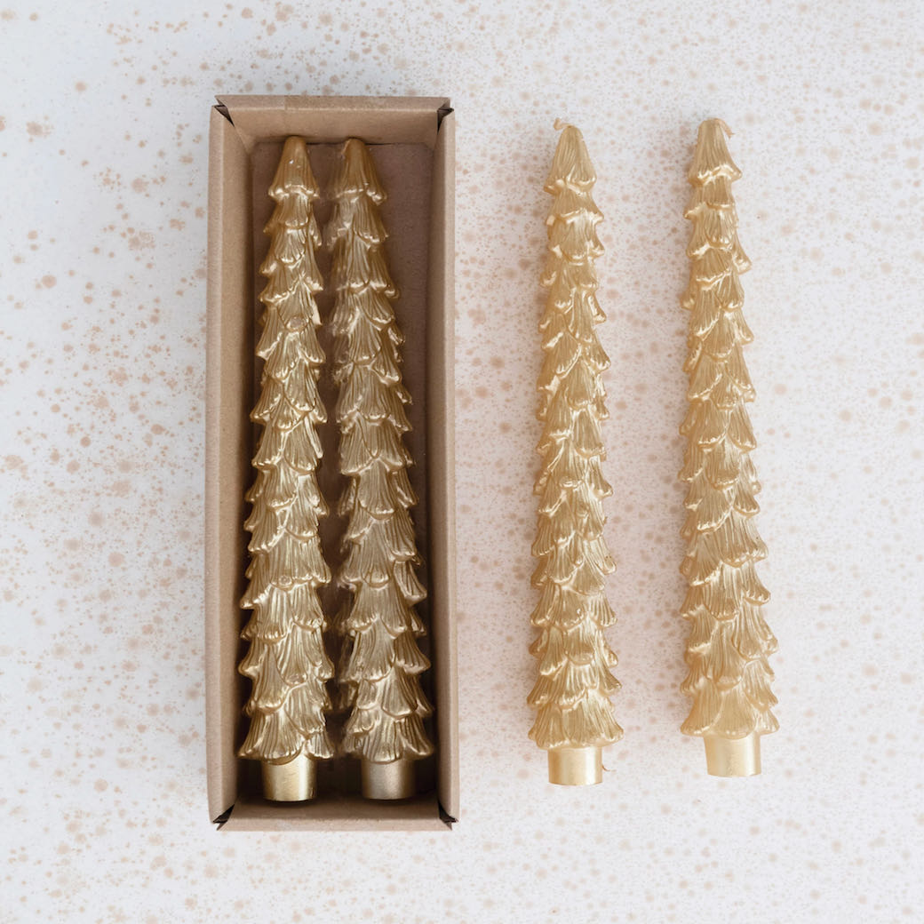 10" Unscented Tree Shaped Taper Candle GOLD