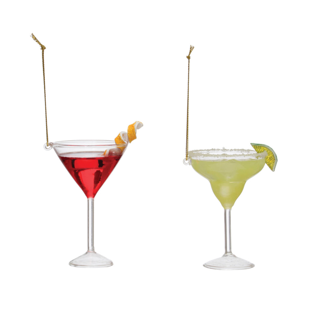 Glittered Glass Cocktail Christmas Ornaments - CHOOSE Cosmo or Margarita