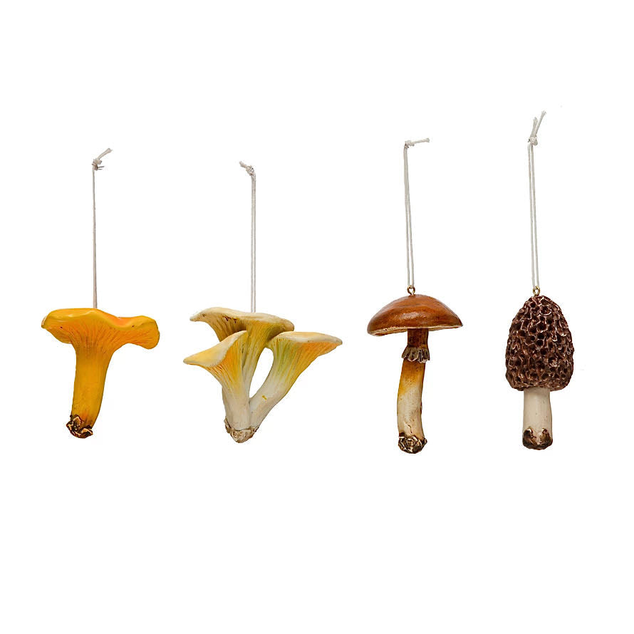 Set of Four Cast Resin Wild Mushroom Ornaments