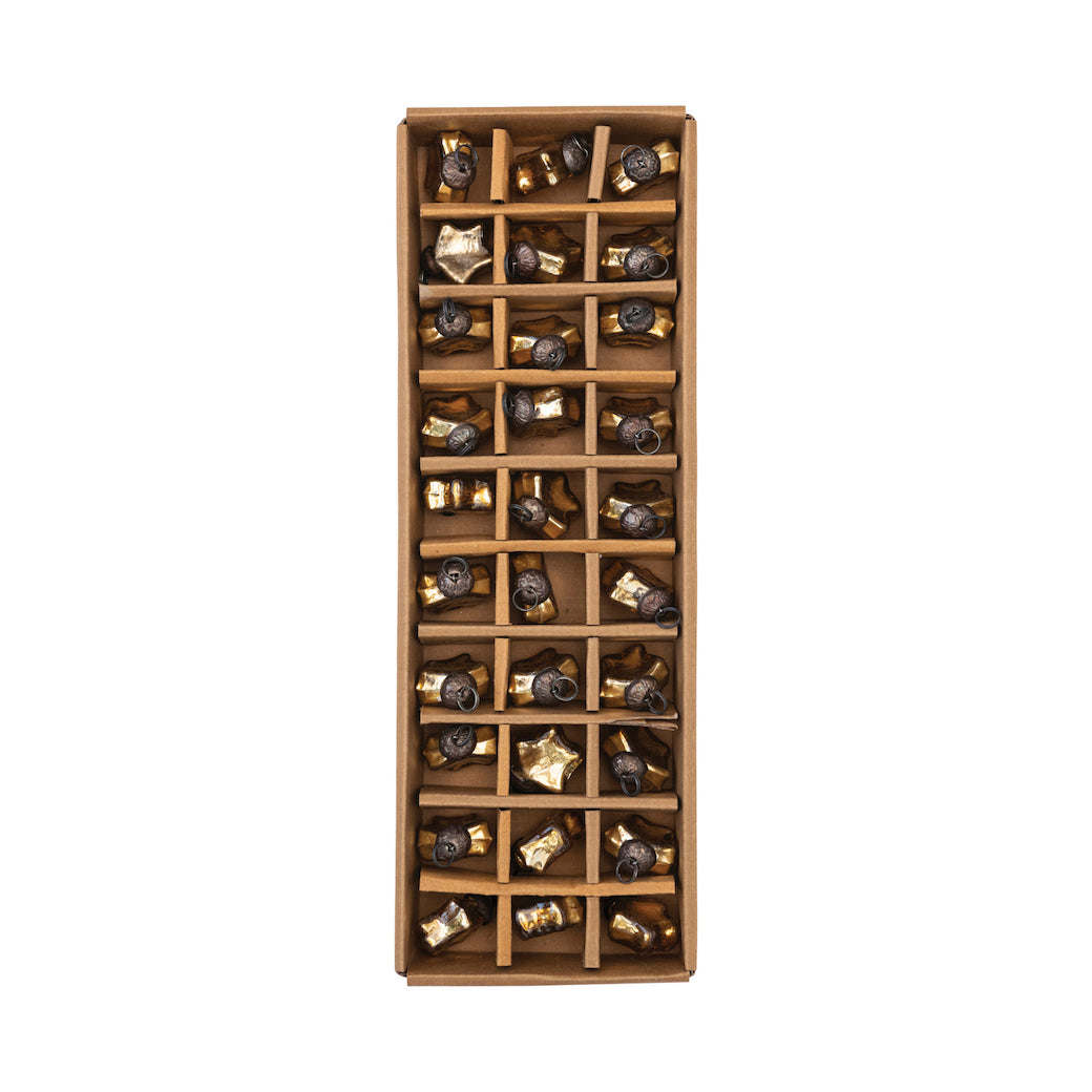 Boxed Set of 1" Mini Glass Star Ornaments with Gold Finish