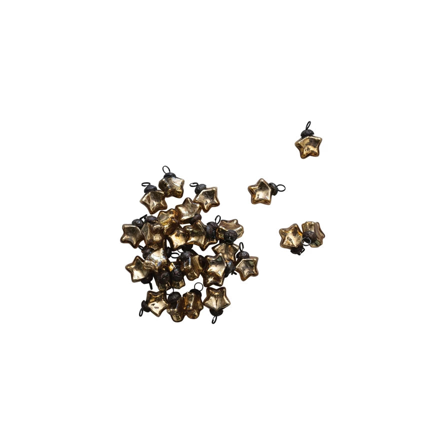 Boxed Set of 1" Mini Glass Star Ornaments with Gold Finish