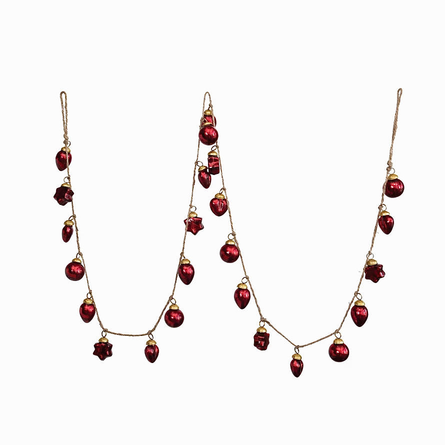 Vintage-Style Mini Glass Christmas Ornament Garland RED