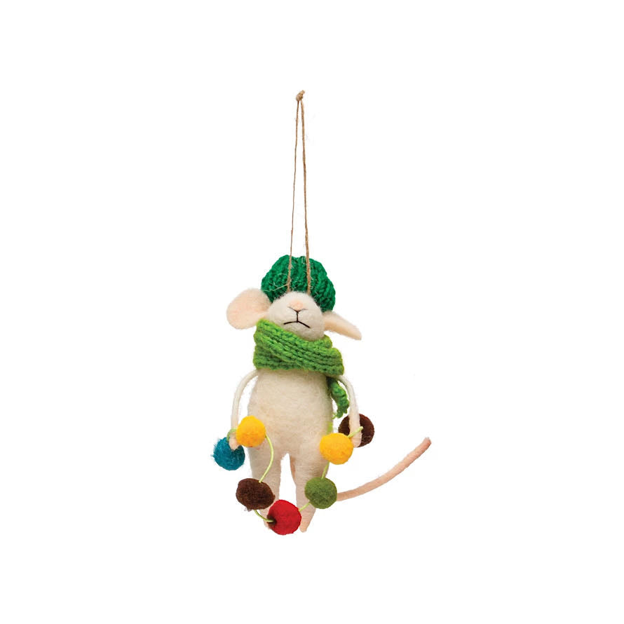 Wool Felt Mouse in Knit Scarf & Hat Christmas
