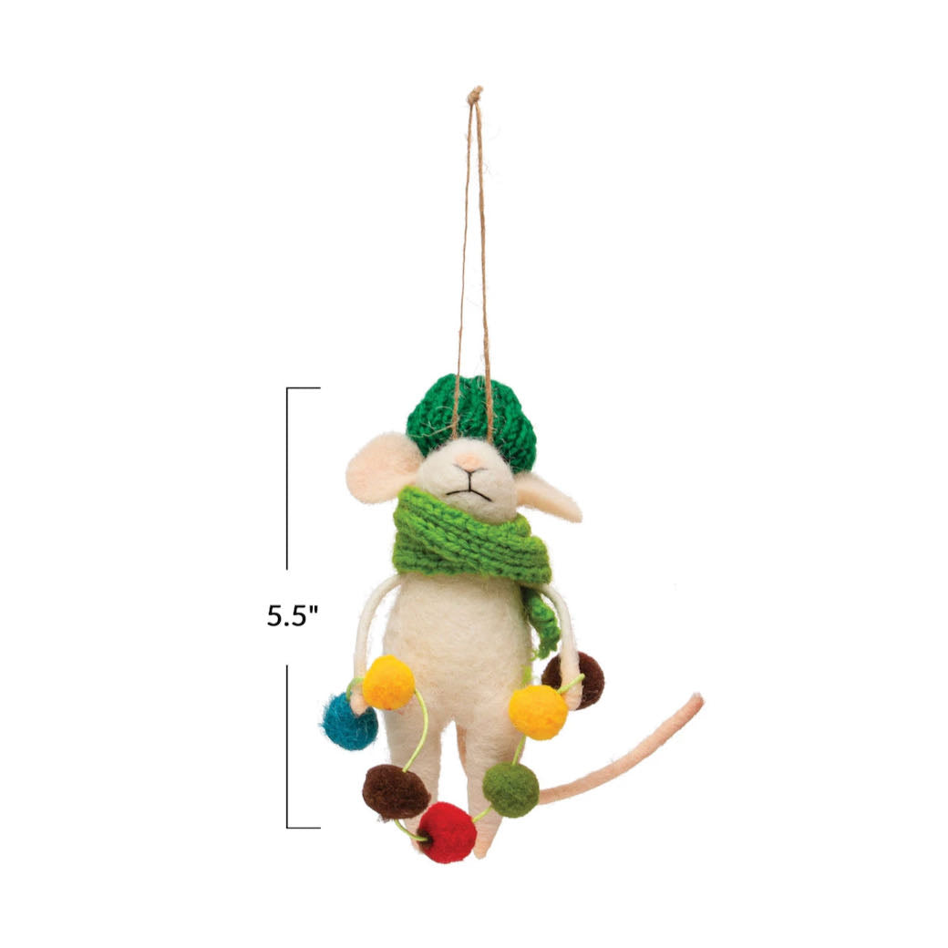 Wool Felt Mouse in Knit Scarf & Hat Christmas