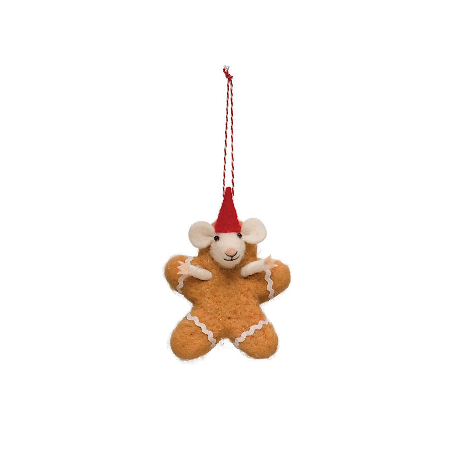 Wool Mouse Gingerbread Christmas Ornament