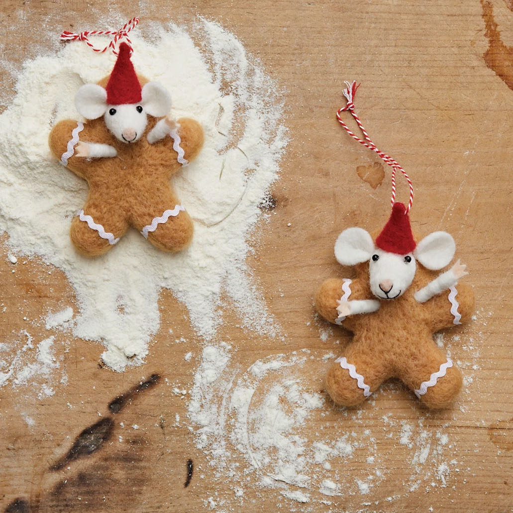 Wool Mouse Gingerbread Christmas Ornament
