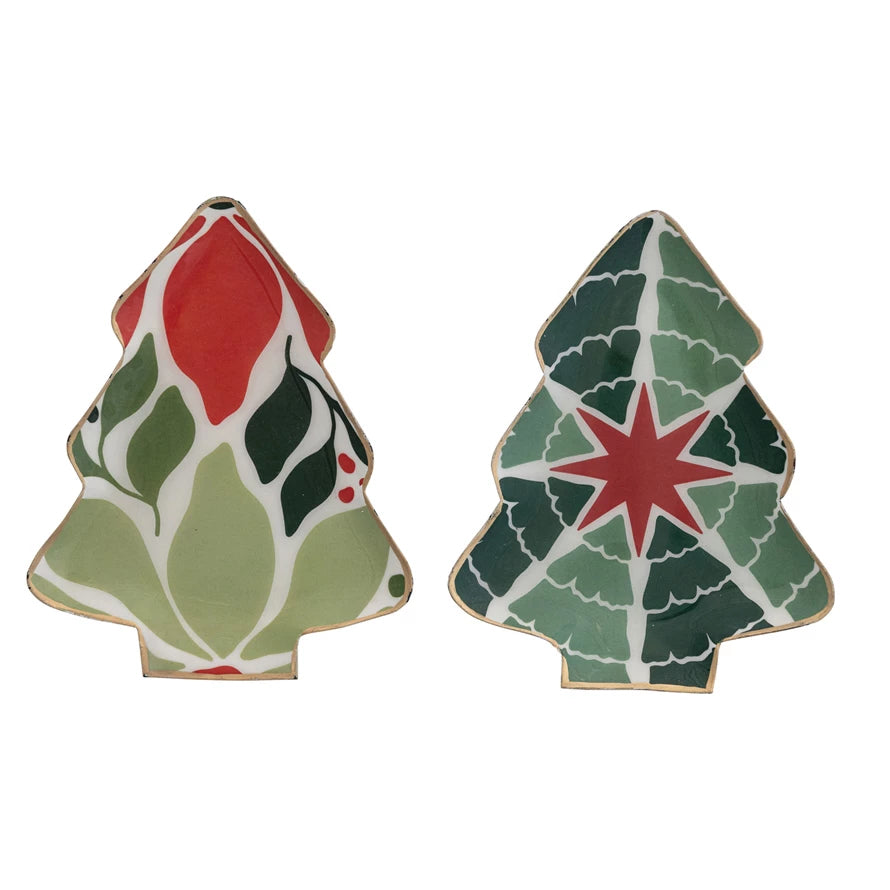 Set of Two Petite Enameled Metal Tree-Shaped Trays