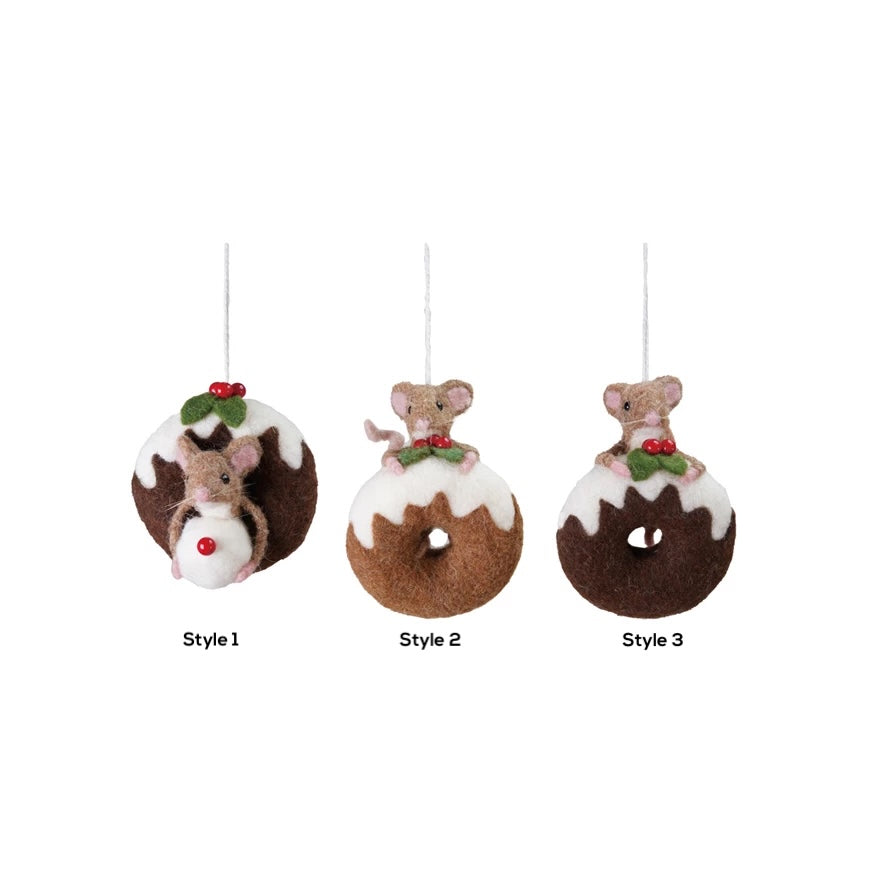 Handmade Wool Felt Doughnut Mouse Ornament CHOICE of 3 Styles