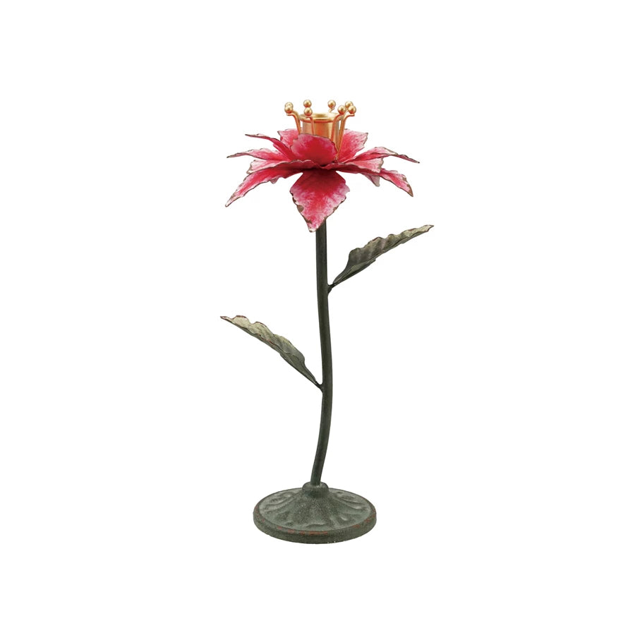 Reproduction Toleware Metal Taper Holders - CHOOSE Pine, Holly or Poinsettia