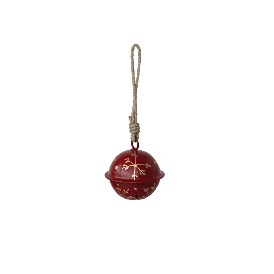 Set of Two Hand-Painted 3” Metal Jingle Bell Ornaments w Snowflakes 3"