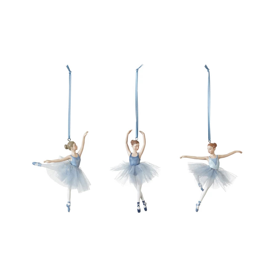 Resin Ballerina Ornament with Blue Tutu CHOICE of Three Styles