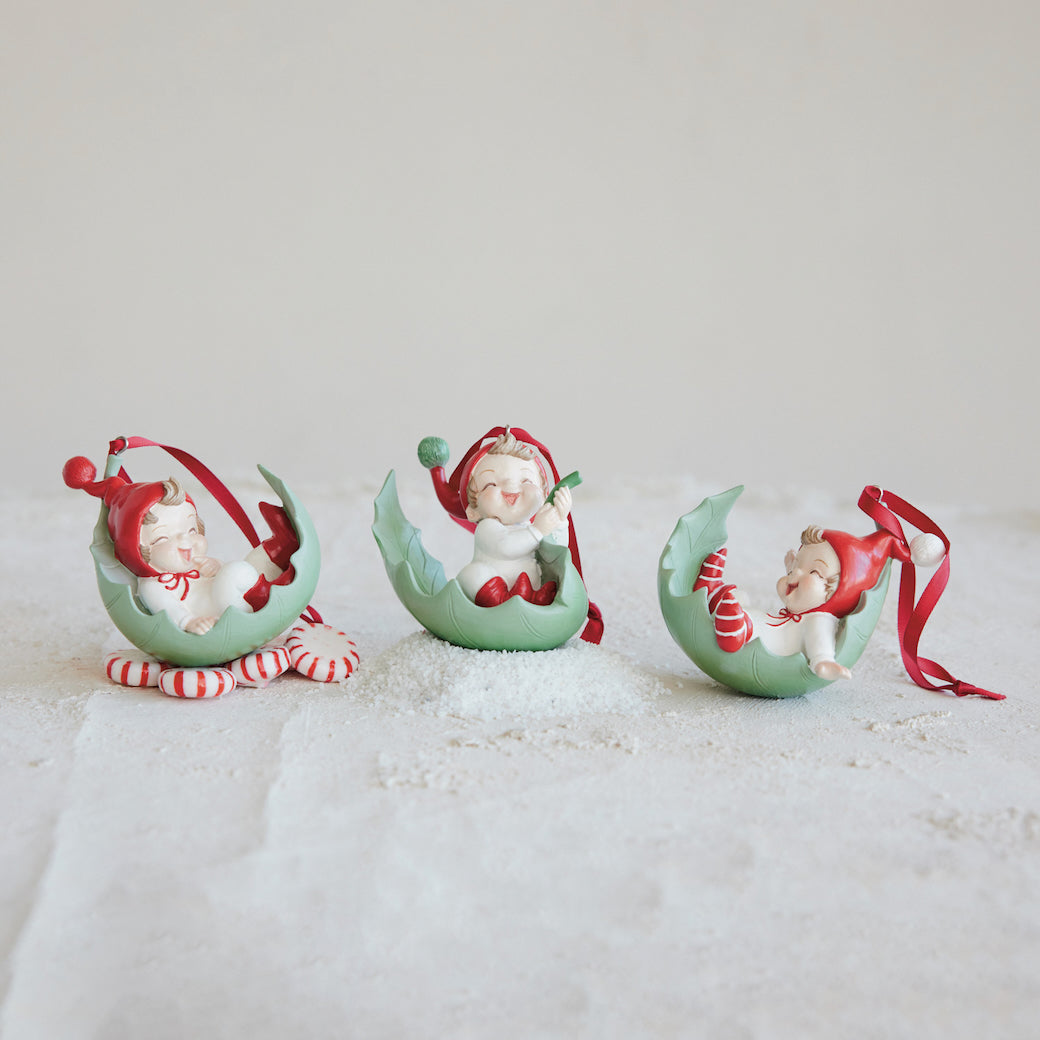 Resin Elf on Leaf Ornament CHOICE of Three Styles