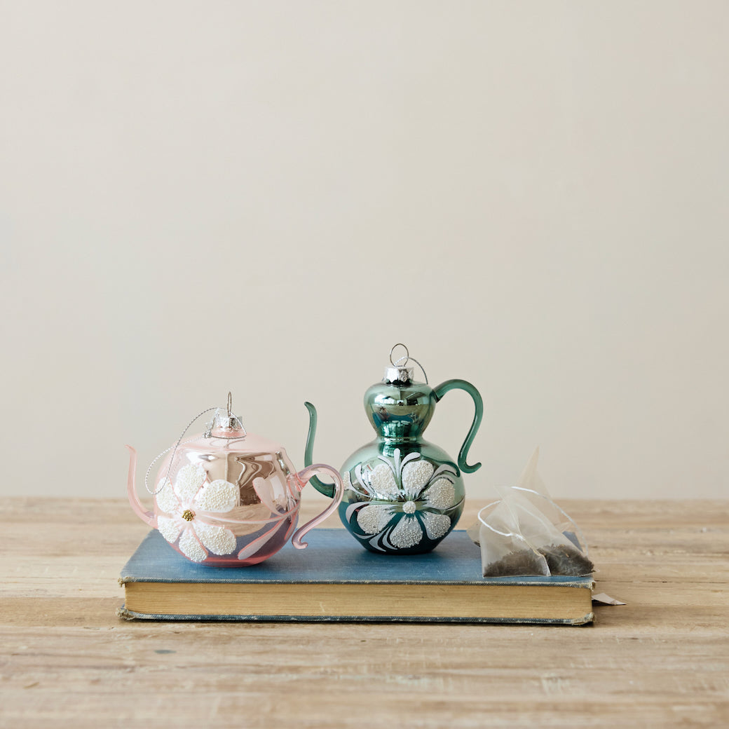 Glass Reproduction Tea or Coffee Pot Ornament, Choice of Style